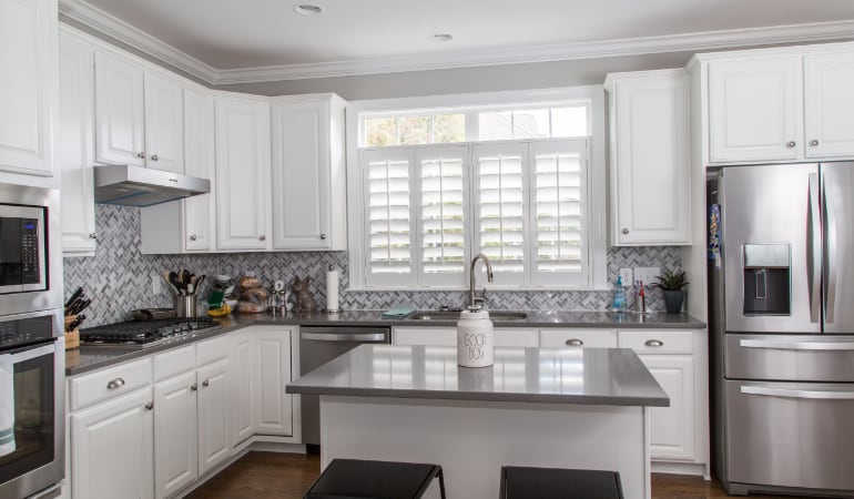 Polywood shutters in a Phoenix gourmet kitchen.